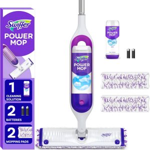 Swiffer Power Mop, Floor Cleaner for Mopping Tile, Vinyl, Laminate, Wood in Home, Bathroom, Kitchen, All Purpose Multi-Surface Cleaning Set Includes PowerMop, 2 Pads, 1 Fresh Solution, & 2 Batteries